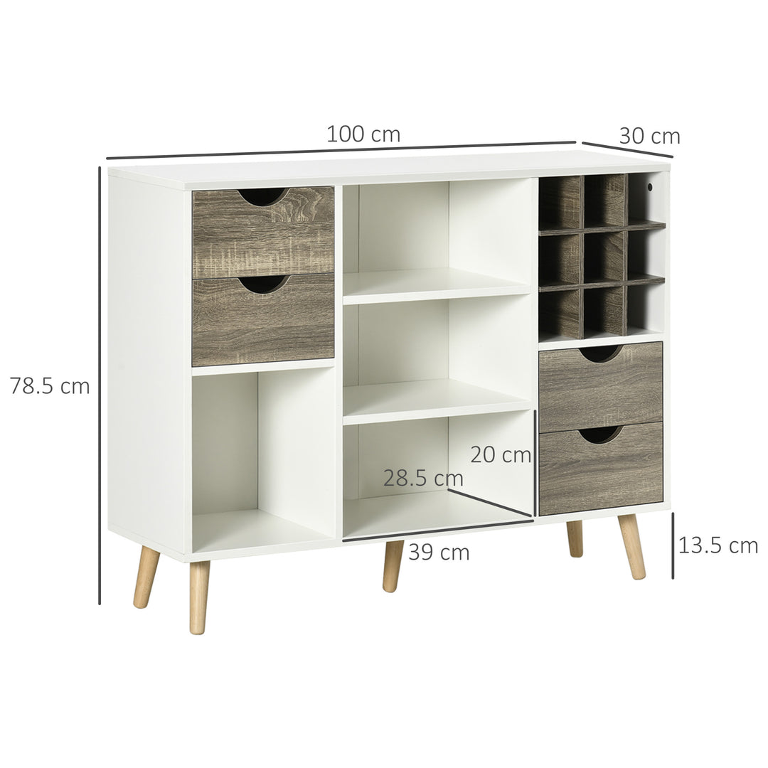 Modern Kitchen Sideboard, Buffet Table with Removable Wine Rack, Drawers and Open Compartments for Living Room, Dining Room, Grey