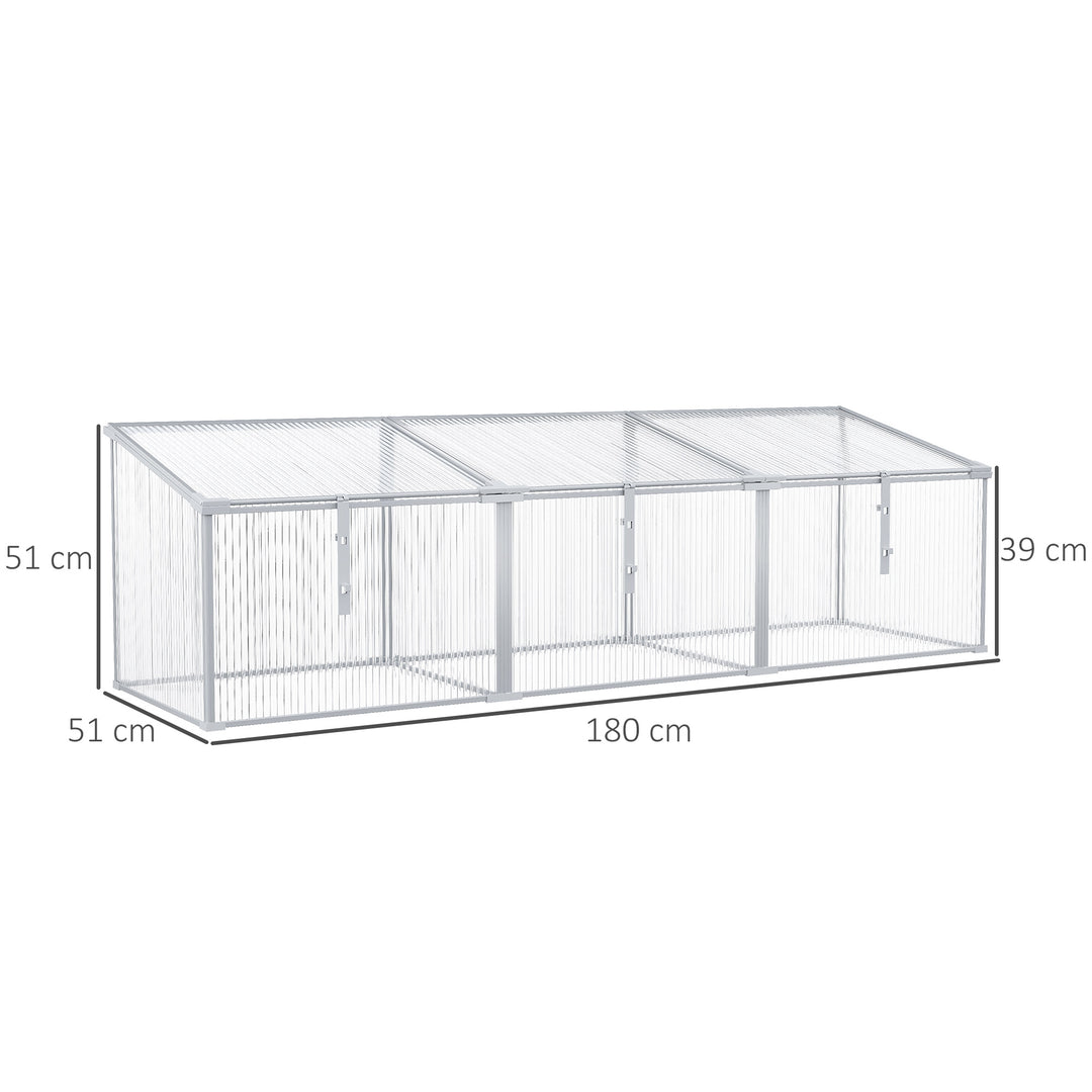 Outdoor Greenhouse Polycarbonate Grow House Flower Vegetable Plants Raised Bed Garden Aluminium Cold Frame 180 x 51 x 51 cm