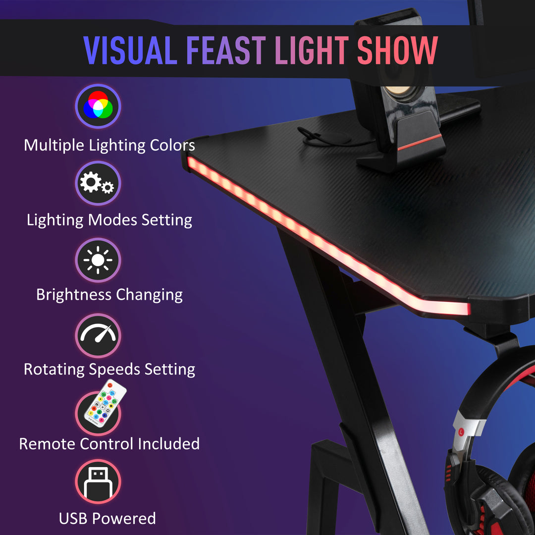 Gaming Desk Racing Style Home Office Ergonomic Computer Table Workstation with RGB LED Lights,  Black