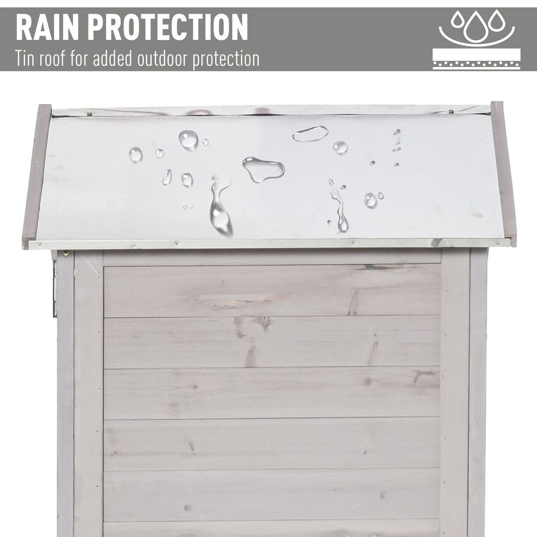 Garden Shed Outdoor Wooden Garden Cabinet 4-Tier Storage Shed 3 Shelves Lockable Organizer with Handle Tin Roof Magnetic Latch Foot Pad