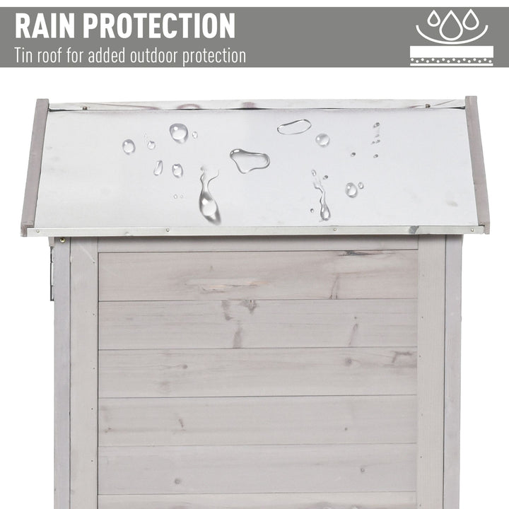 Garden Shed Outdoor Wooden Garden Cabinet 4-Tier Storage Shed 3 Shelves Lockable Organizer with Handle Tin Roof Magnetic Latch Foot Pad