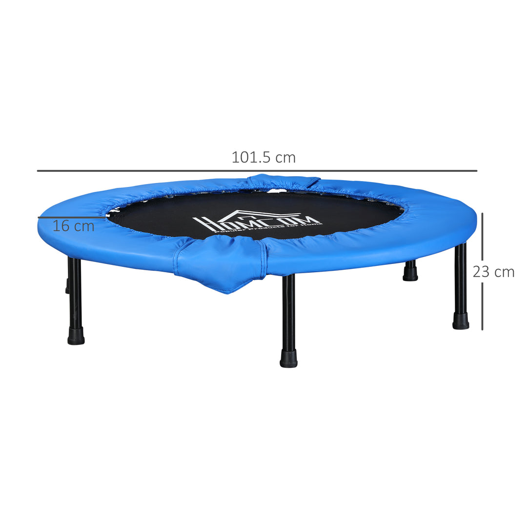 Soozier Φ100cm Foldable Mini Fitness Trampoline Home Gym Yoga Exercise Rebounder Indoor Outdoor Jumper w/ Safety Pad, Blue and Black