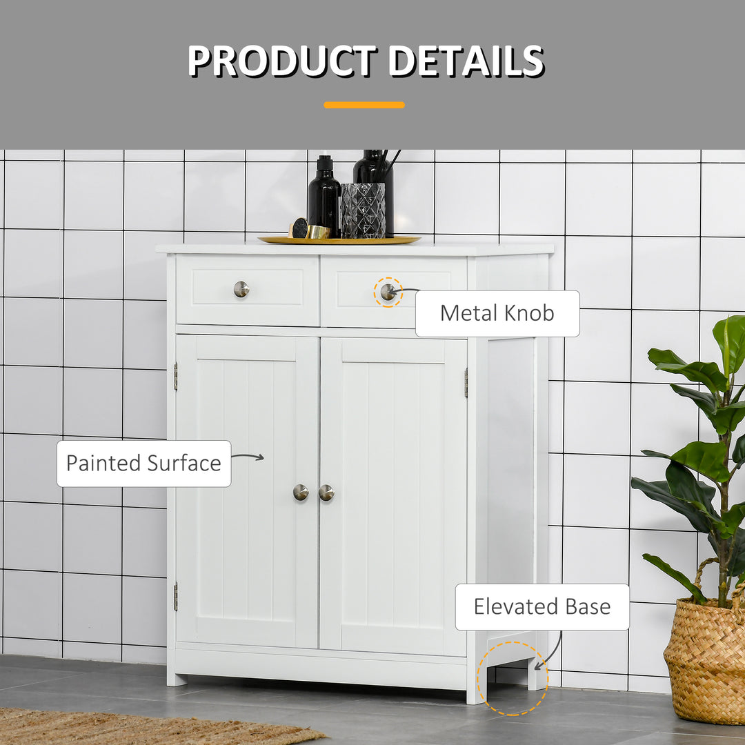 kleankin Bathroom Storage Cabinet Free-Standing Bathroom Cabinet Unit w/ 2 Drawers Cupboard Adjustable Shelf Handles Traditional Style 75x60cm White