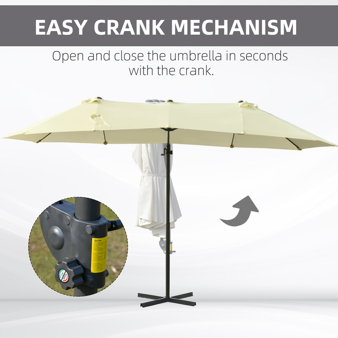 Double Parasol Patio Umbrella Garden Sun Shade w/ Steel Pole 12 Support Ribs Crank Handle Easy Lift Twin Canopy - Beige | AOSOM UK