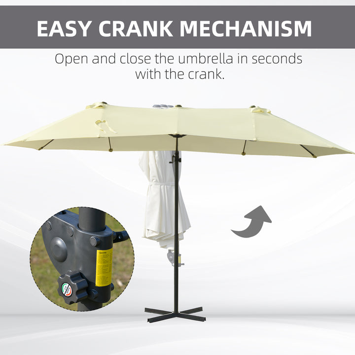 Double Parasol Patio Umbrella Garden Sun Shade w/ Steel Pole 12 Support Ribs Crank Handle Easy Lift Twin Canopy - Beige | AOSOM UK