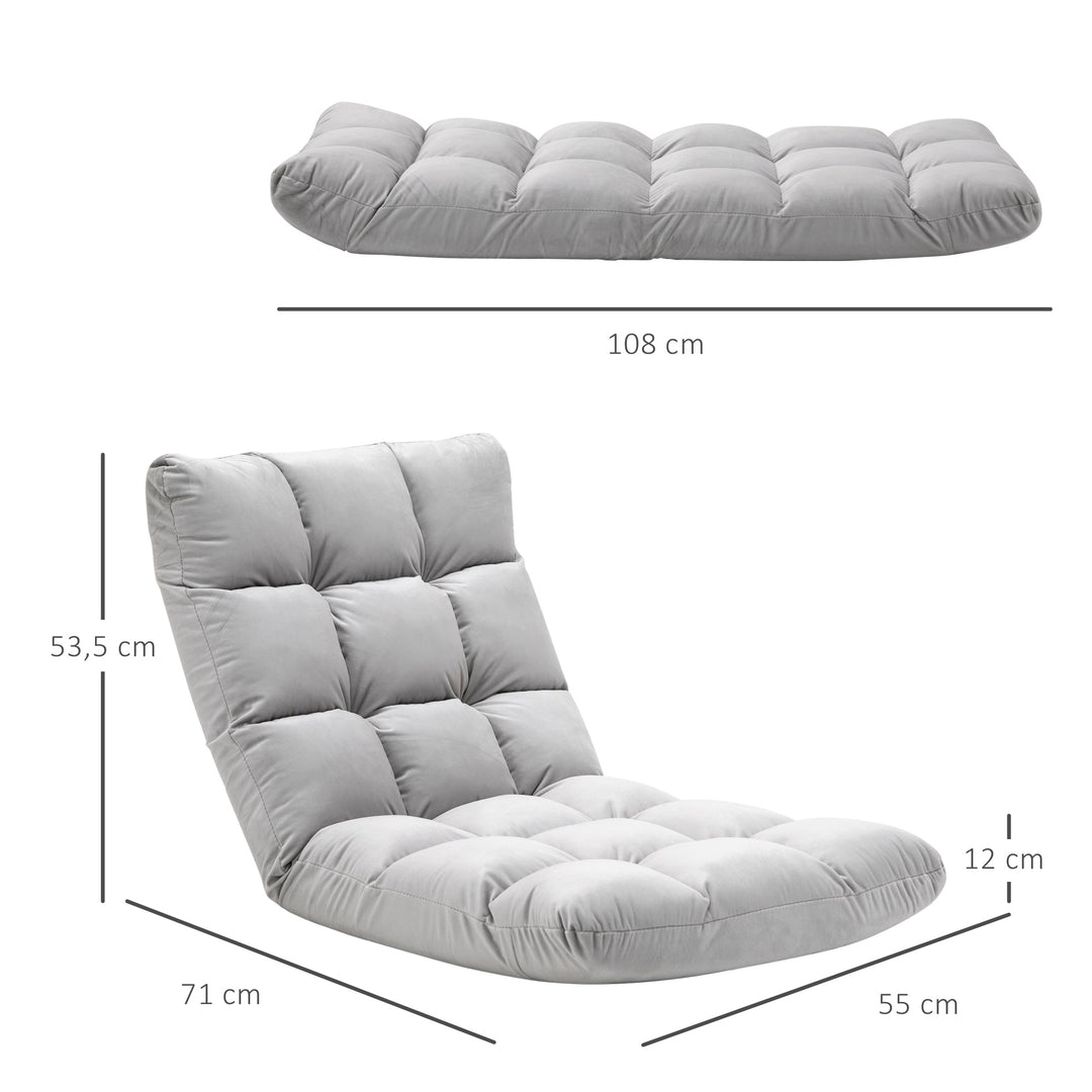 Folding Lazy Floor Sofa Chair Lounge Seat Gaming Couch Bed for Living Room, Home Office, Balcony, Grey