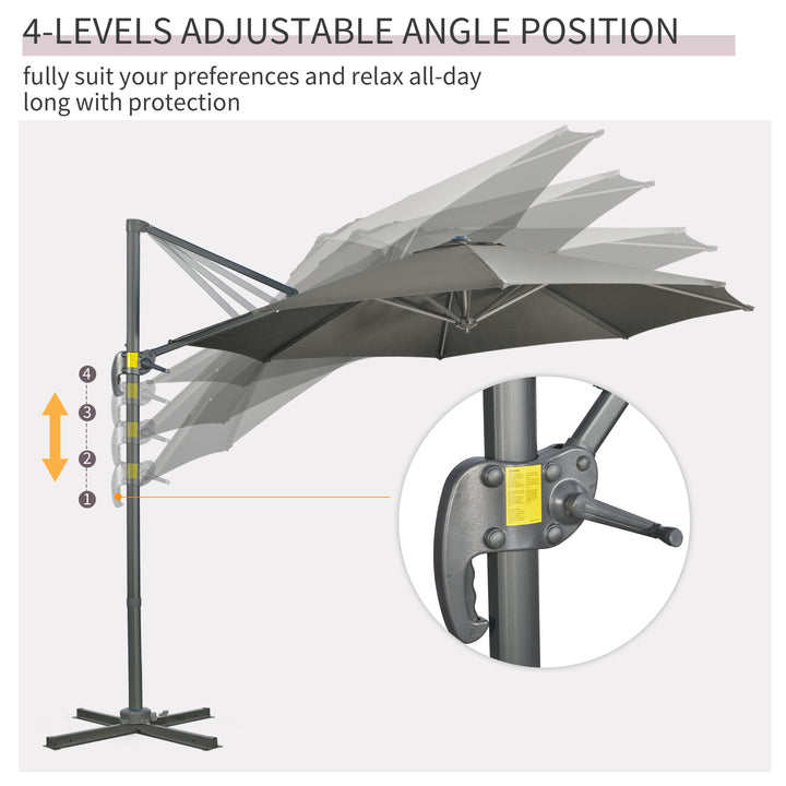 3 x 3(m) Cantilever Parasol with Cross Base, Garden Umbrella with 360° Rotation, Crank Handle and Tilt for Outdoor, Patio, Grey