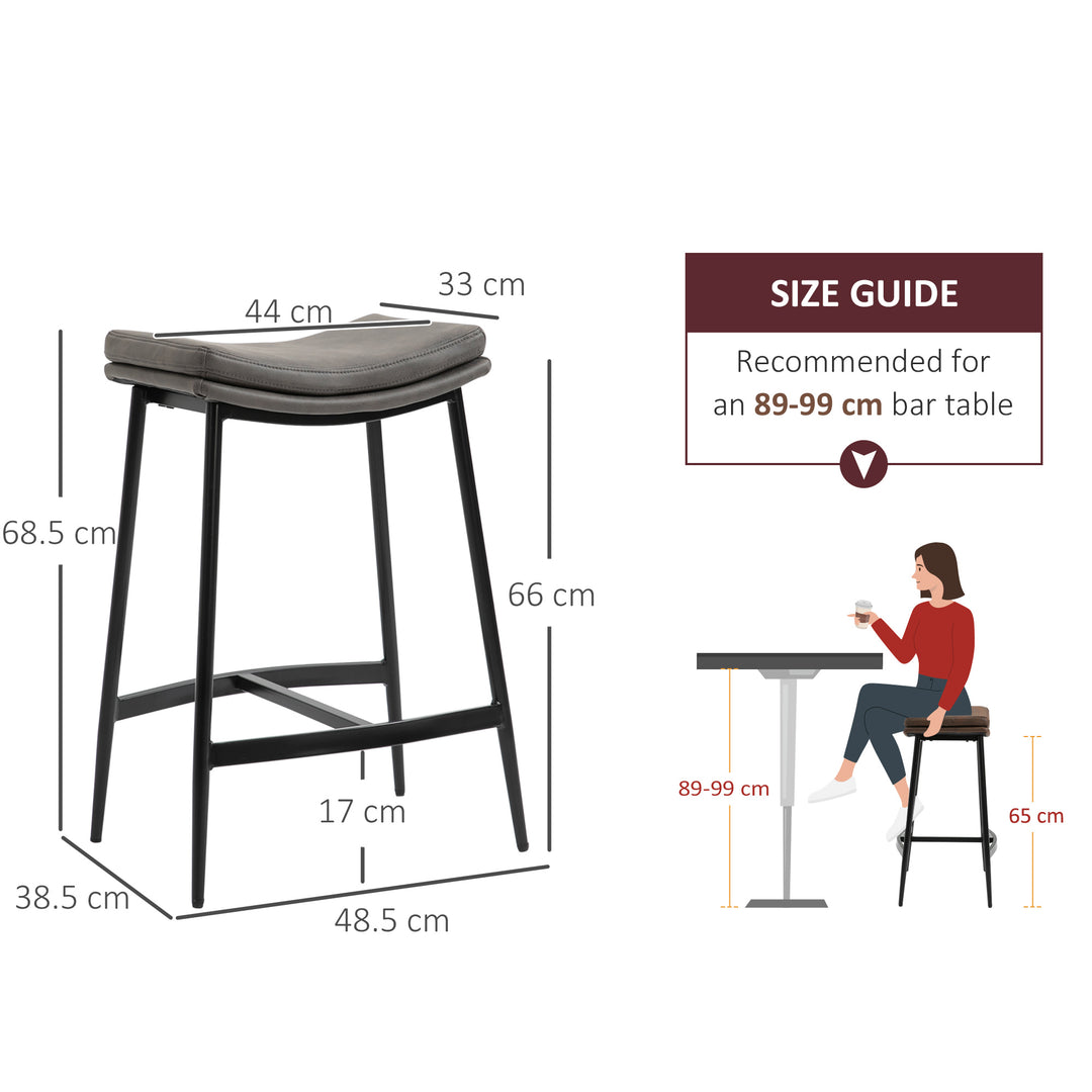 Kitchen Stools Set of 2, Microfibre Upholstered Barstools, Industrial Bar Chairs with Curved Seat and Steel Frame