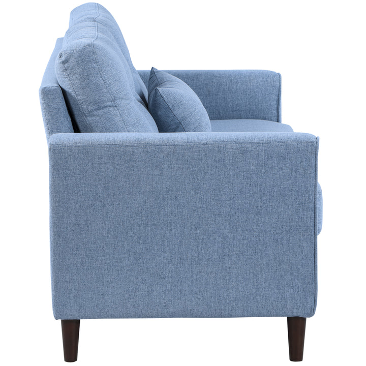 HOMCOM 2 Seat Sofa Double Sofa Loveseat Fabric Wooden Legs Tufted Design for Living Room, Dining Room, Office, Light Blue