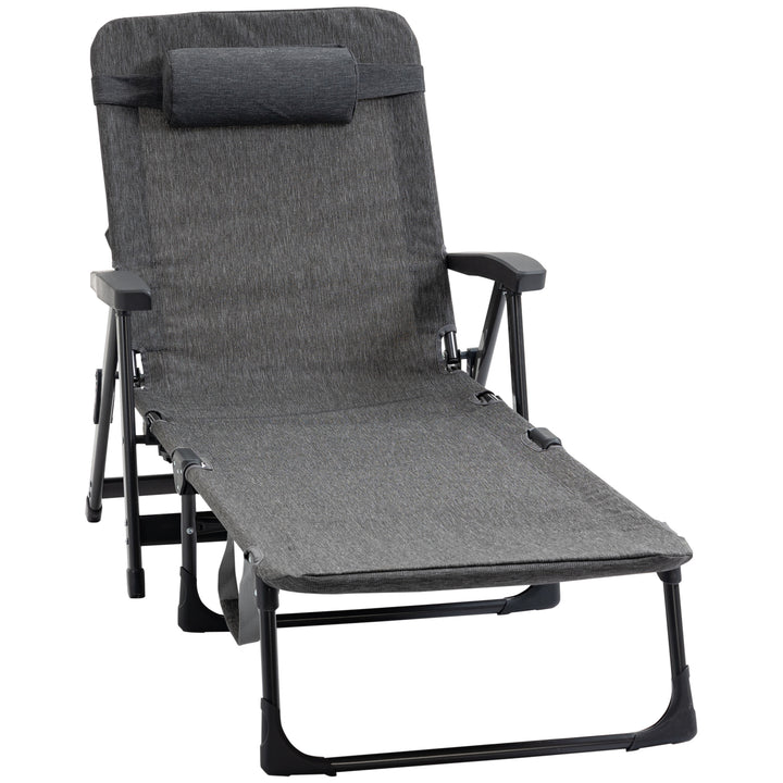 Outsunny Garden Lounger, Mesh Fabric Lounge Chair, 7-Reclining Position Sleeping Bed w/ Pillow &amp; Cup Holder or Poolside, 94H x 72W x 159D, Dark Grey