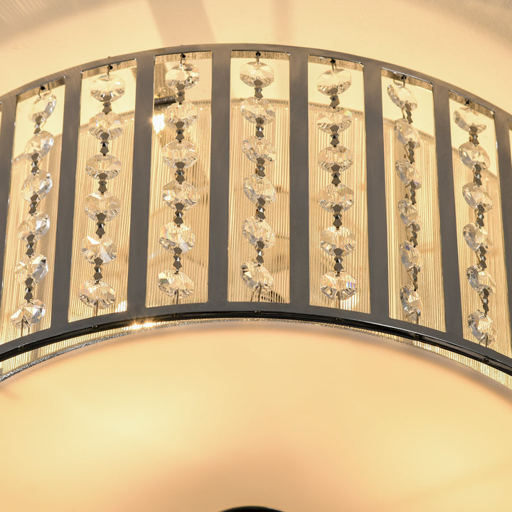 Modern K9 Crystal Chandelier Ceiling Light with Double Layer Lampshade, Round Pendant Light for Living Room, 4 G9 Bulbs Required, Φ35 cm