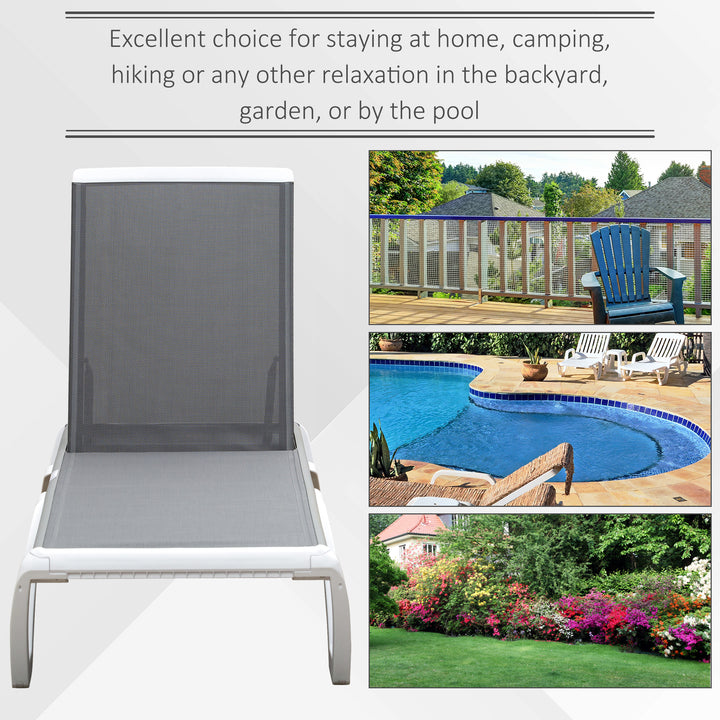 Portable Outdoor Chaise Lounger, with Adjustable Back, Breathable Texteline, Light Grey