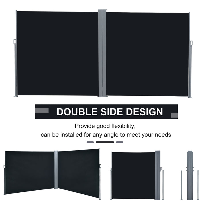 6 x 2m Retractable Sun Side Awning Screen Fence Patio Garden Wall Balcony Screening Panel Outdoor Blind Privacy Divider – Black