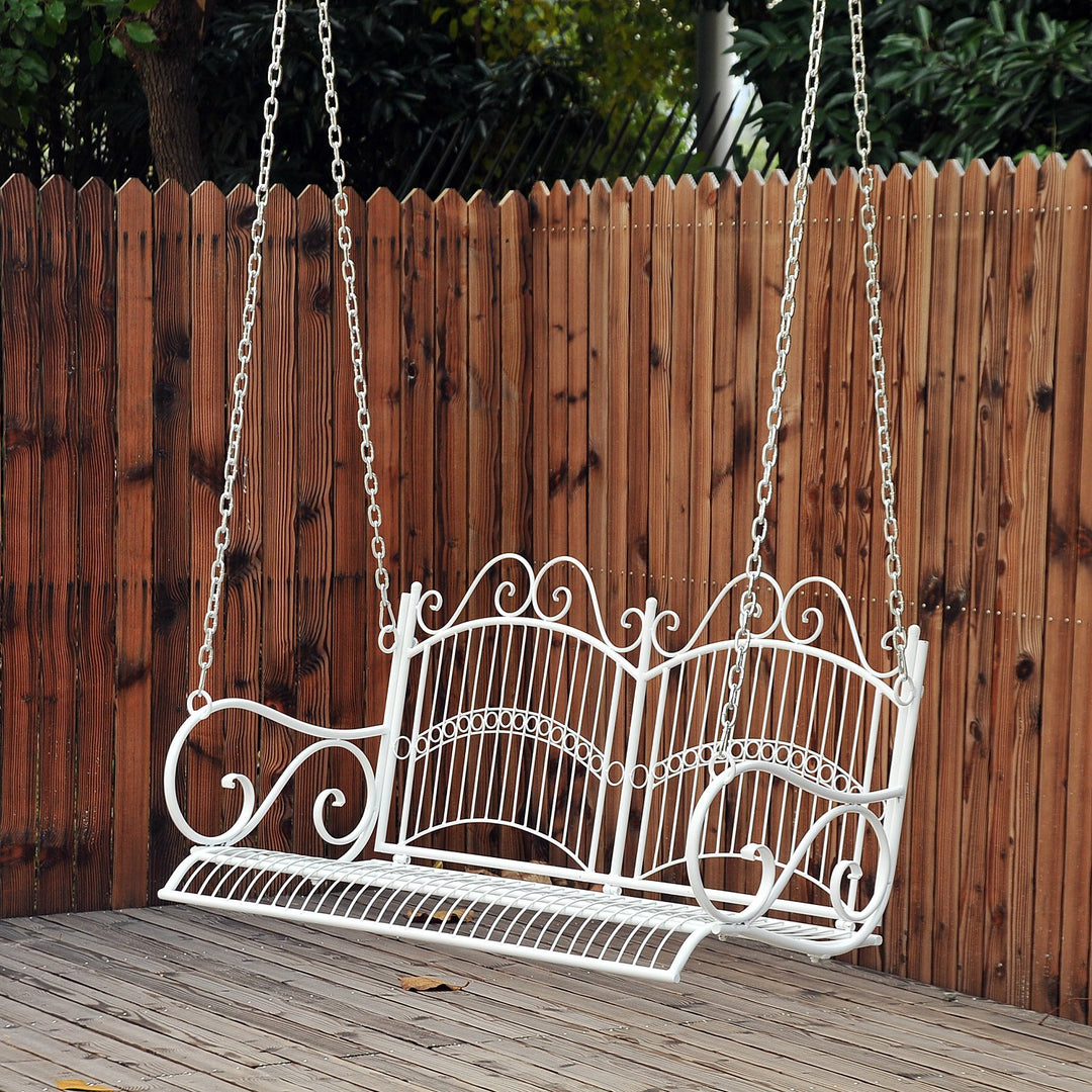 Metal 2-Seater Outdoor Garden Swing Bench White