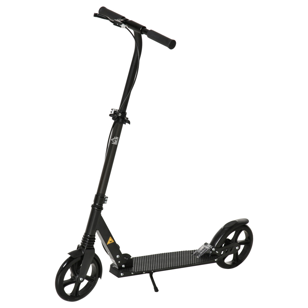 One-click Folding Kick Scooter for 14+ w/ Adjustable Handlebar, Push Scooter with Kickstand, Dual Brake System, Shock Absorber, Black