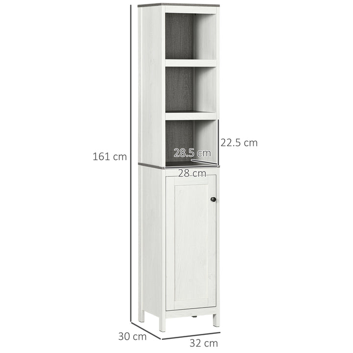 kleankin Slimline Bathroom Storage , Freestanding Tower Cabinet with 3 Open Shelves and Adjustable Shelf, Antique White