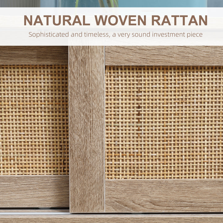 Coffee Table with Storage, Tea Table with Sliding Doors and Natural Woven Rattan for Living Room, Office, Study Room, Reception Room