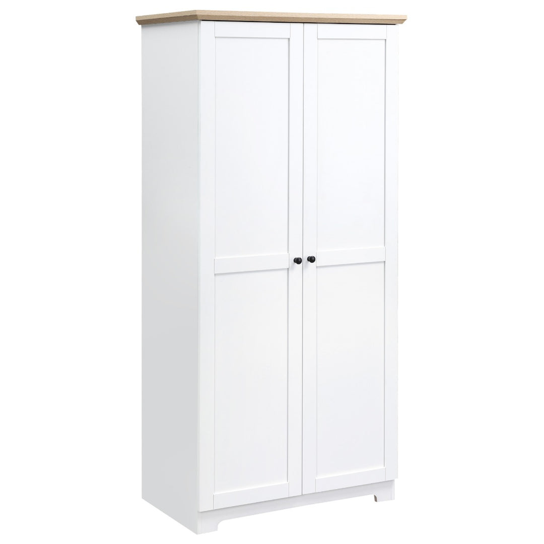 Wooden Storage Cabinet Cupboard With 2 Doors 4 Shelves White Pantry Closet 172cm