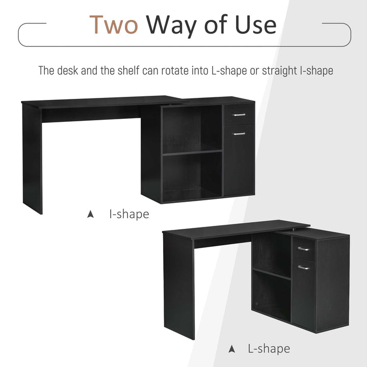 L-Shaped corner computer desk Table Study Table PC Workstation with Storage Shelf Drawer Home Office Black