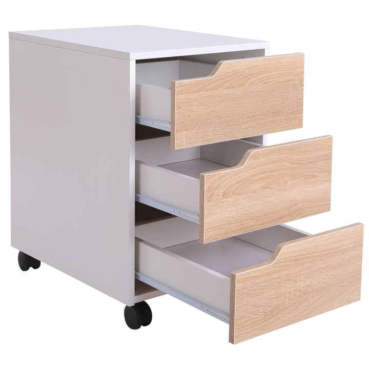 HOMCOM MDF Mobile File Cabinet pedestal with 3 Drawers Lockable Casters Oak and White