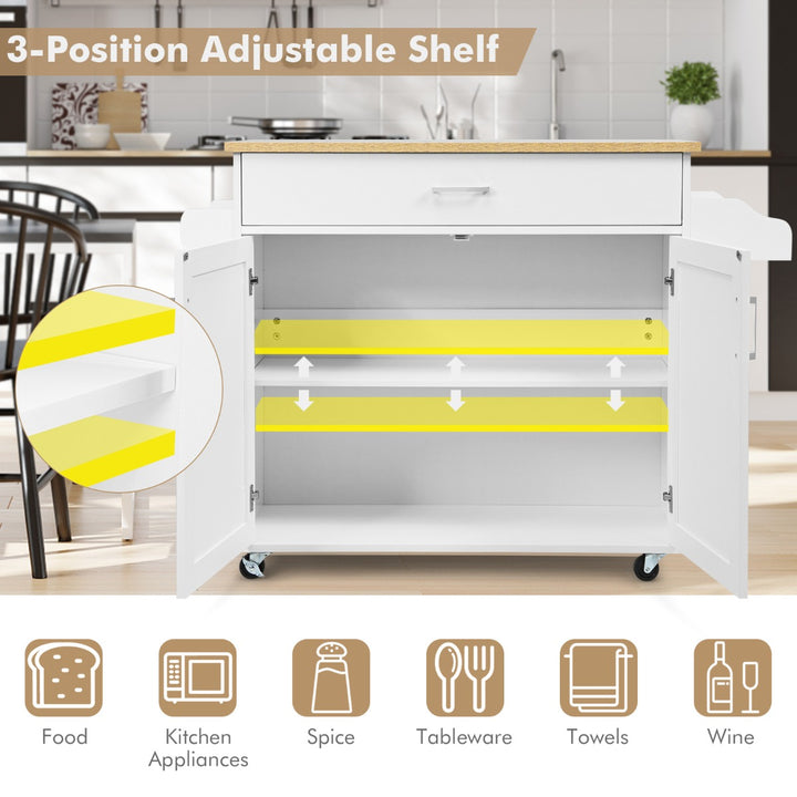 Rolling Kitchen Island with Adjustable Shelf and Large Drawer