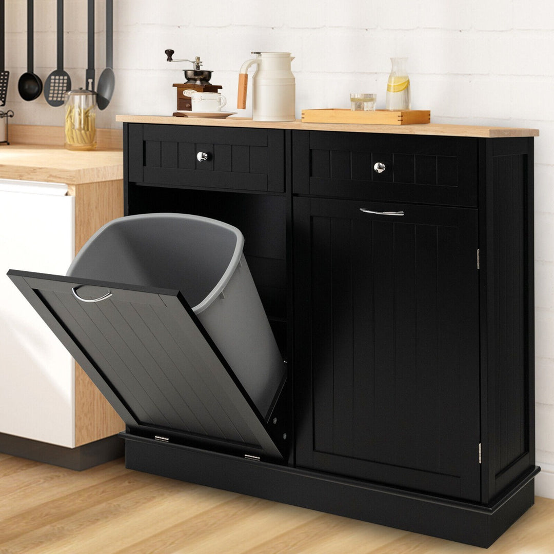 Kitchen Tilt-Out Trash Cabinet with 2 Drawers and Adjustable Shelves-Black