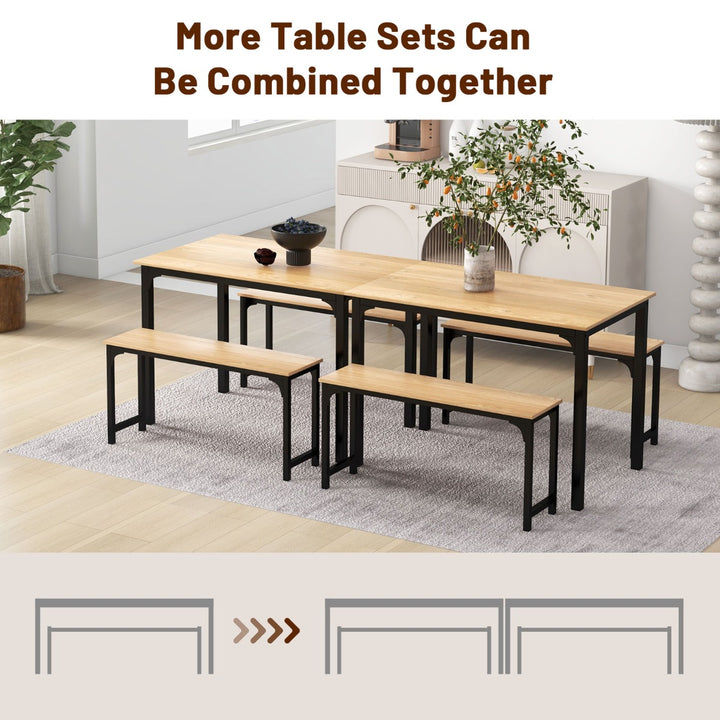 Space-Saving Dining Table Set with 2 Benches-Natural