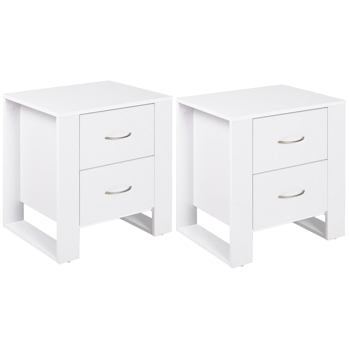 Bedside Table with 2 Drawers, Nightstand with Handles and Elevated Base, Side Table for Bedroom, Living Room, Set of 2, White