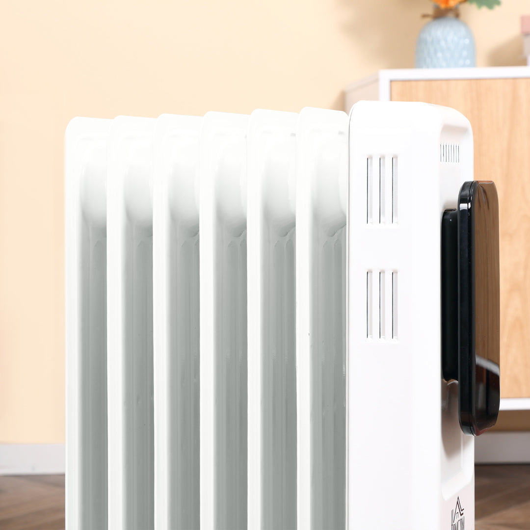 HOMCOM 1630W Oil Filled Radiator, 7 Fin, Portable Electric Heater with LED Display, 24H Timer, 3 Heat Settings, Safety Cut-Off Remote Control-White