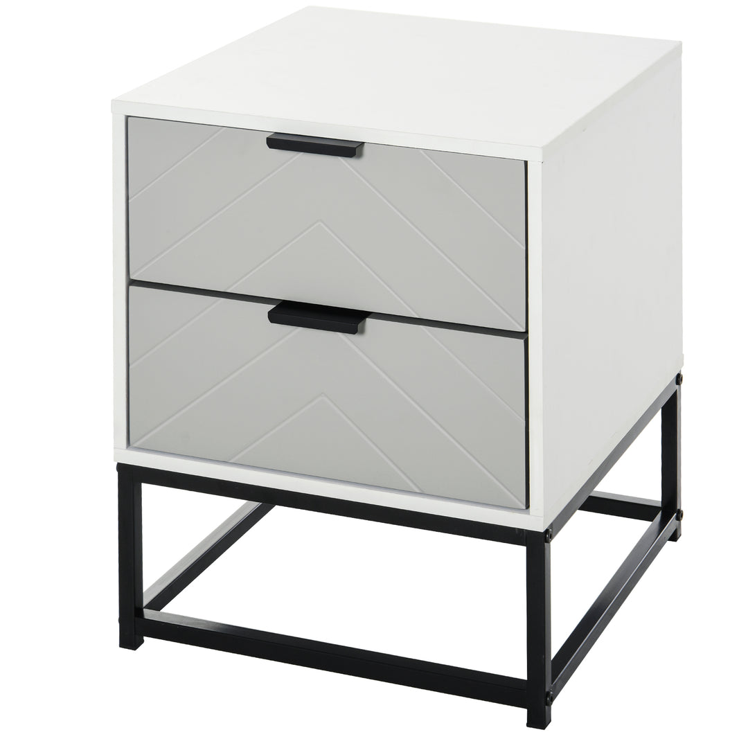 Bedside Cabinet with 2 Drawer Storage Unit, Unique Shape Bedroom Table Nightstand with Metal Base, for Living Room, Study Room, Dorm