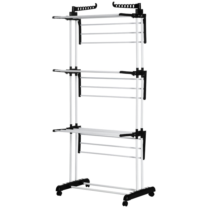 Foldable Clothes Drying Rack, 4-Tier Steel Garment Laundry Rack with Castors for Indoor and Outdoor Use, Black