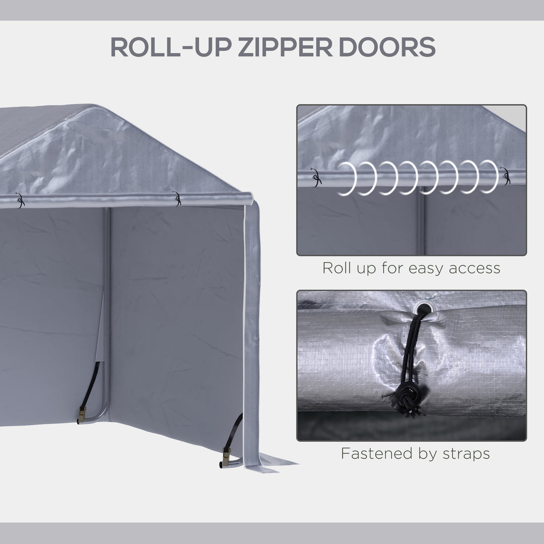 Outsunny 2 x 2m Garden Garage Storage Tent Galvanized Steel Outdoor Carport Gazebo Waterproof UV-Resistant - Grey