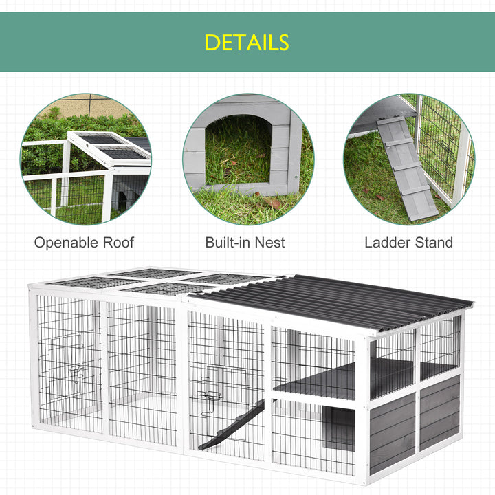 PawHut Indoor Outdoor Wooden Rabbit Hutch Small Animal Cage Rabbit Run Cover, with Hinge roof and Water-repellent Paint, Grey