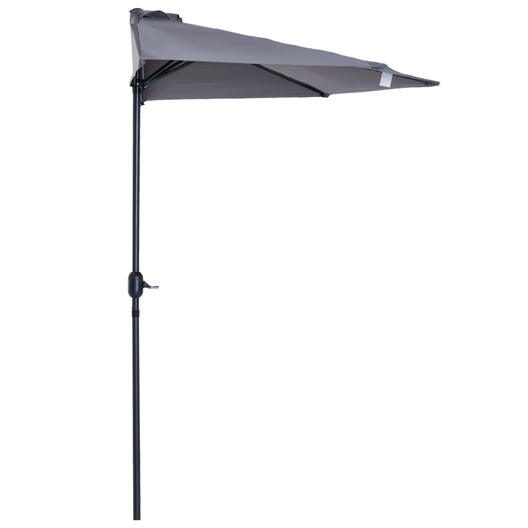 3 m Half Round Umbrella Parasol-Grey Polyester/Aluminum