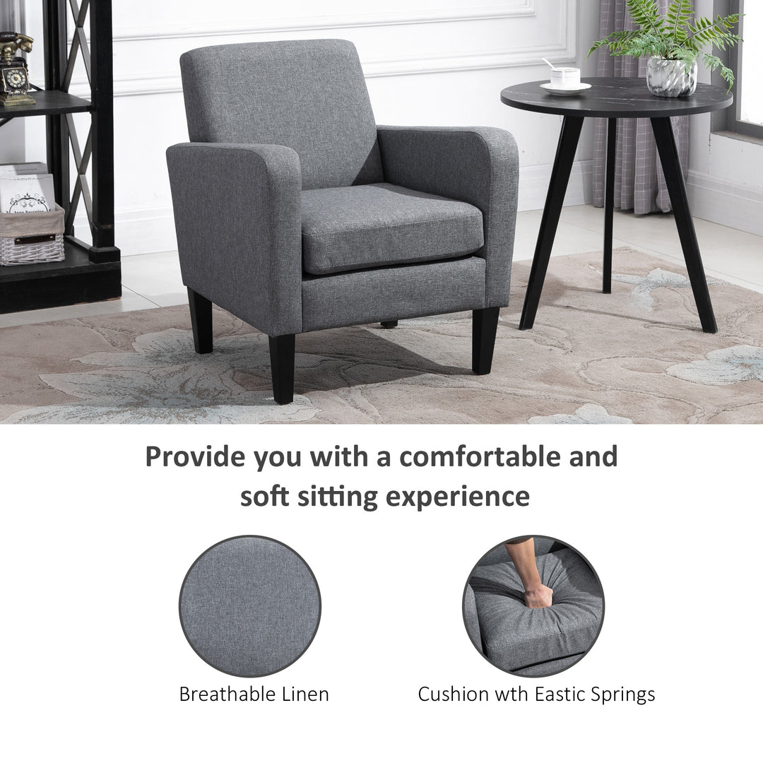 HOMCOM Linen Modern-Curved Armchair Accent Seat w/ Thick Cushion Wood Legs Foot Pads Single Compact Home Furniture City Flats Grey