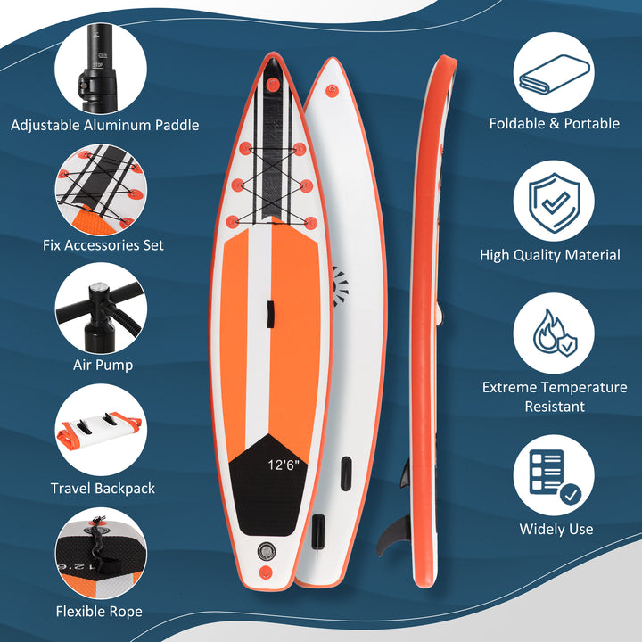 Inflatable 10'6" x 30" x 6" Paddle Stand Up Board, Adjustable Aluminium Paddle, Non-Slip Deck Board w/ISUP Accessories, 320Lx76Wx15Hcm, White