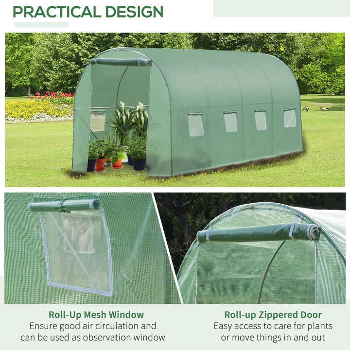 4x2 m Polytunnel Walk-in Greenhouse with Zip Door and Windows-Green