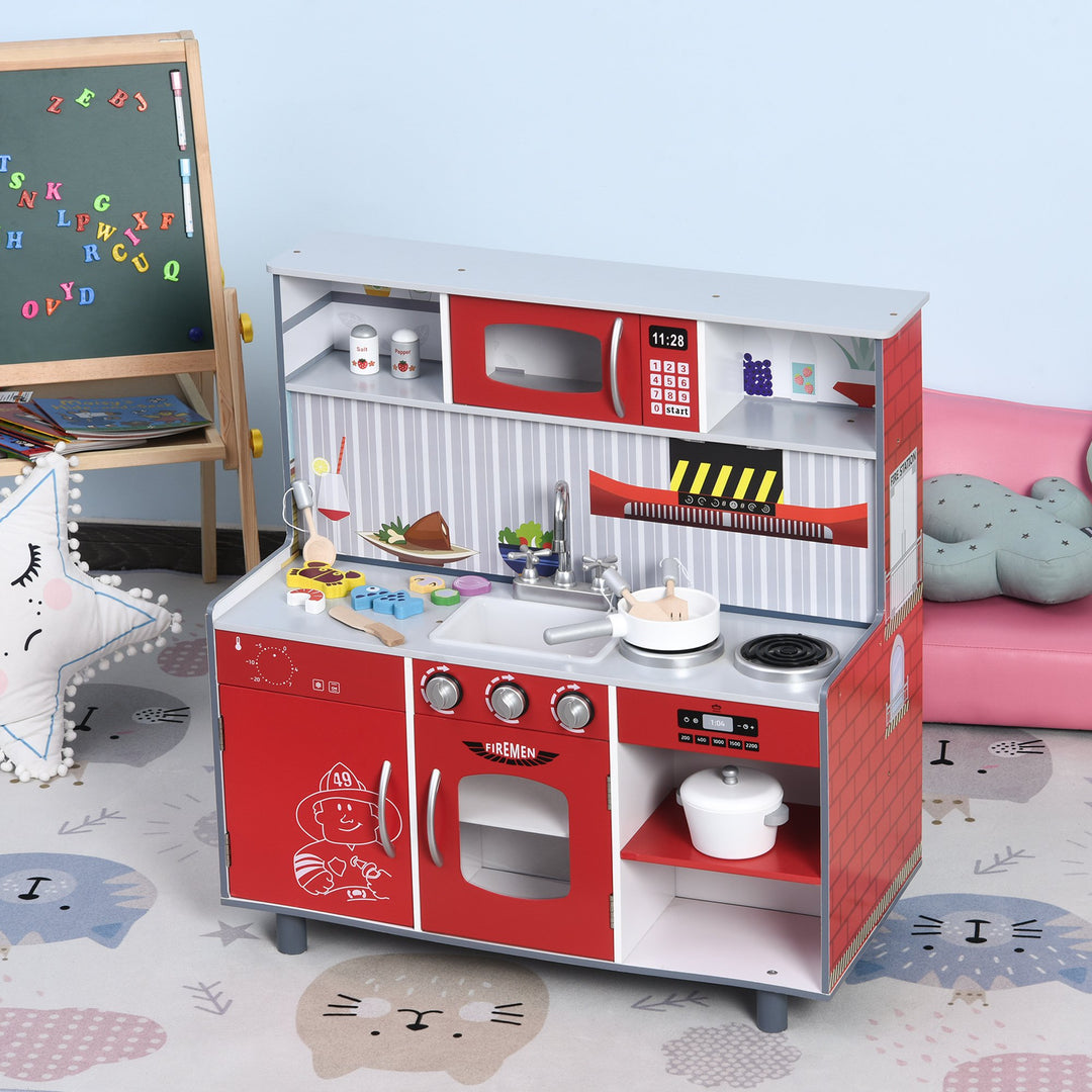 Kids Kitchen Set 2 in 1 Multifuction Kitchen Set Doll House Large Play Kitchen with Realistic Function Pretend Cooking Set Red