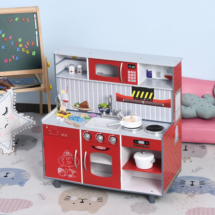 Kids Kitchen Set 2 in 1 Multifuction Kitchen Set Doll House Large Play Kitchen with Realistic Function Pretend Cooking Set Red