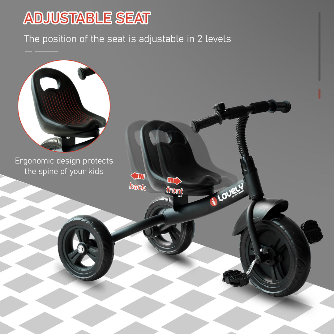Ride On Tricycle 3 Wheels Plastic Pedal Trike for Kids over 18 Months , Black