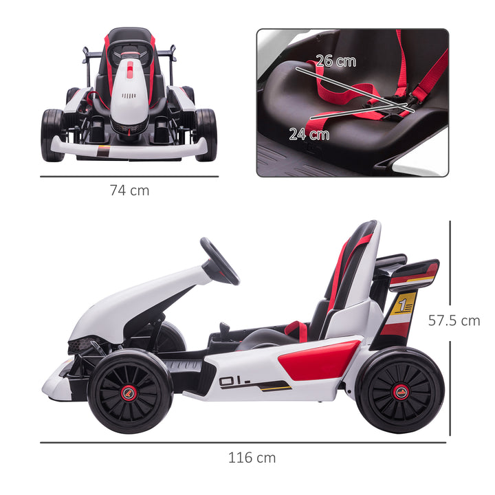 Electric Go Kart with Adjustable Footrest, Reversing Steering Wheel, Kids Ride-On Racing Go Kart with 12V Rechargeable Battery 2 Speeds White