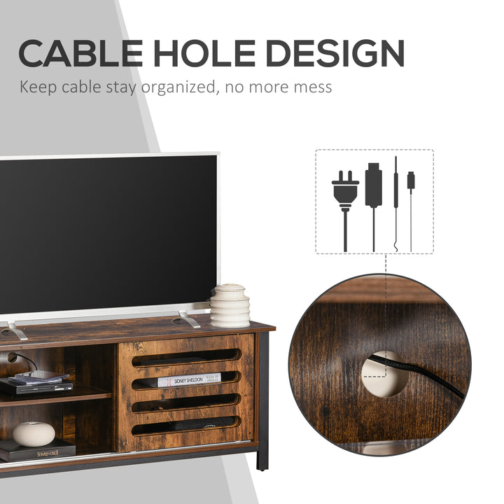 Industrial TV Stand for TVs up to 50 Inches, TV Cabinet with Sliding Doors, Storage Shelves, Cable hole for Living Room Bedroom, Rustic Brown
