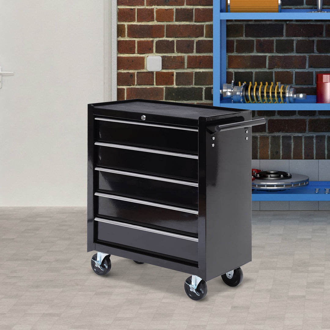 Cold Rolled Steel 5-Drawer Rolling Tool Storage Cabinet Tool Chest Black
