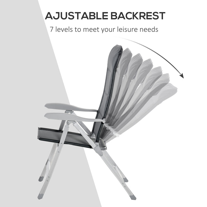 2 Pcs Patio Folding Dining Chair w/ Adjustable Back &amp; Armrest Portable for Camping Garden Pool Beach Deck Grey