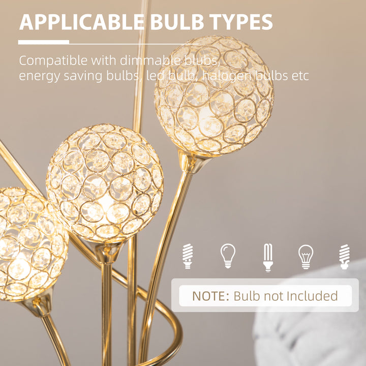Crystal Floor Lamps for Living Room Bedroom with 5 Light, Modern Upright Standing Lamp, 34x25x156cm, Gold Tone