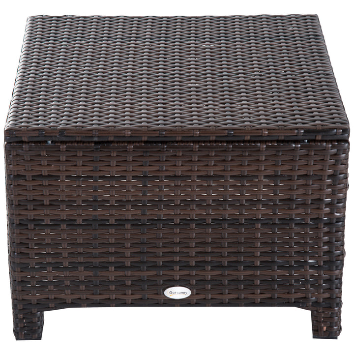 Outsunny Rattan Footstool Wicker Ottoman with Padded Seat Cushion Outdoor Patio Furniture for Backyard Garden Poolside Living Room 50x50x35cm Brown
