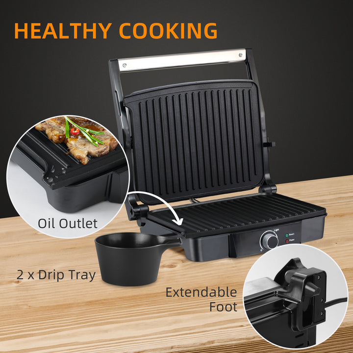 Health Grill & Panini Press, 4 Slice Toastie Machine, 2000W Electric Non-stick Grill with 180° Flat Open, Drip Tray and Adjustable Temperature