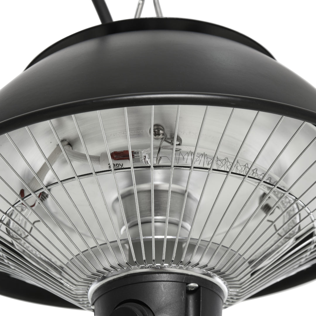 Outsunny 600W Electric Heater Ceiling Hanging Halogen Light with Adjustable Hook Chain Black Aluminium Frame