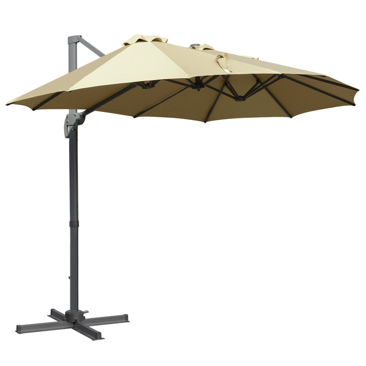 Outsunny 4.5m Double-Sided Rectangular Patio Parasol, Large Garden Umbrella with Crank Handle, 360° Cross Base for Bench, Outdoor, Khaki