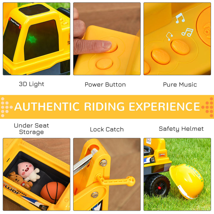 No Power Construction Ride on Excavator Digger Multi-functional Bulldozer Toy Detachable Digging Bucket and Music for Ages 2-3 Years Old Yellow